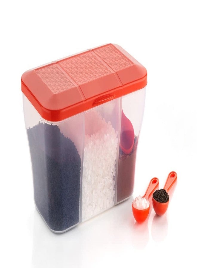 HAPPI Multipurpose Plastic 3 In 1 Masala Box for Kitchen, Spice Boxes for Kitchen, Transparent Storage Containers, Grocery, Cereal, Dry Fruits Dabba 1100 Ml with 3 Spoons(Color May Vary) - Image 1